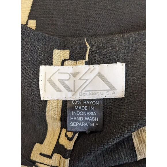 Vintage Krisa Medium Overlay Maxi Dress Black Tan Windowpane Short Sleeves Boho - Picture 14 of 15